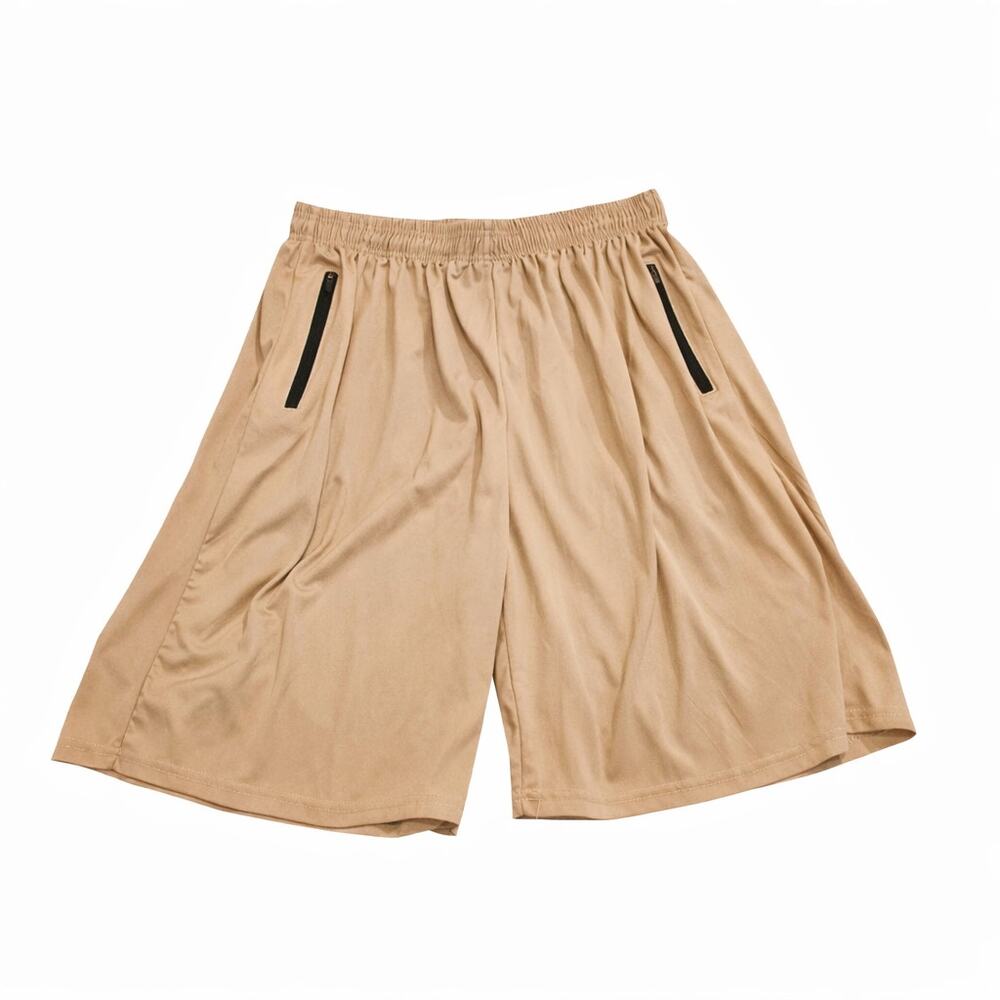 Cougar Sport Tan Athletic Shorts Mens 2XL Elastic Waist Zip Pockets Performance